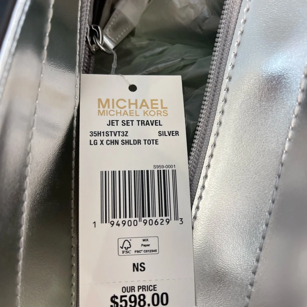 Michael Kors Jet Set Travel Large Chained Tote Shoulder Bag MK 
Silver

NWT - Picture 16 of 16